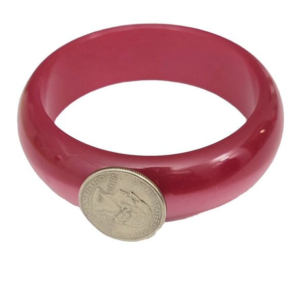 Pink Lucite Chunky Moonstone Bangle Bracelet - Picture 5 of 8